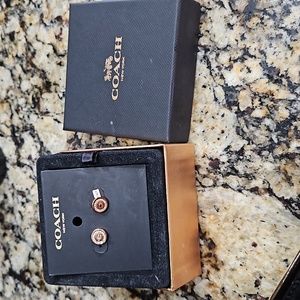 COACH NWT & Box C logo earrings in color Rose Gold. Offers welcome!!